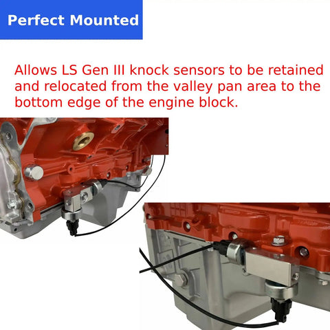 Two Piece Knock Sensor Relocation Bracket Kit For Gen III LS V8 Engines 1997 To 2007 Fits LS1 LM7 LR4 LQ4 LS6 L59 LQ9 LM4 L33 Relocates Sensors With Multiple Mounting Ports For Flexible Positioning And Easy Wiring in engine mount view