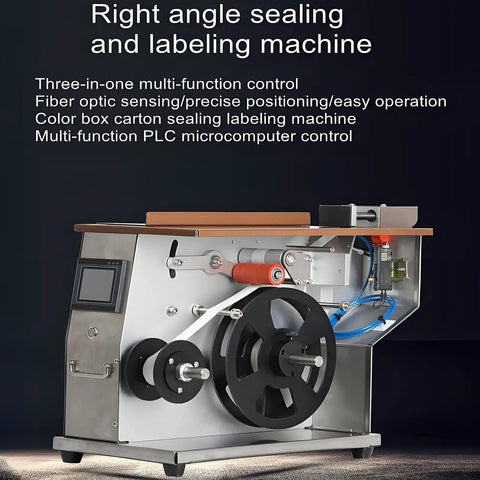 Straight Up Durable Corner Sealing Labeling Machine, Semi Automatic Right Angle Applicator Built To Last, showing steel structure and control panel.
