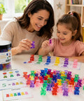 Kid Approved Counting Bears And Math Counters With Storage Bin Montessori Color Sorting Toys For Toddlers Preschool STEM learning with mom and child.