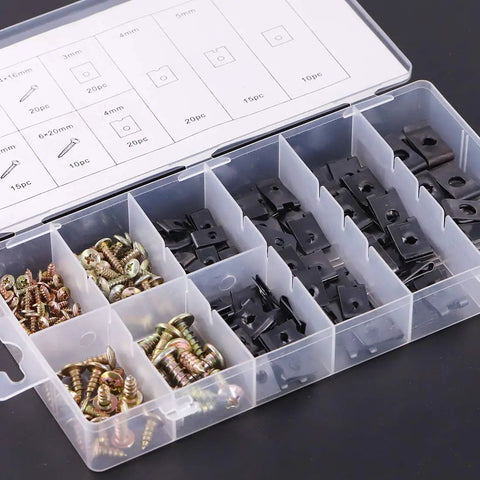 170 Piece U Nut Clips Assortment Kit With Zinc Plated Phillips Screws Black Phosphate Finish Rust Resistant Auto Body Trim Fasteners in organizer