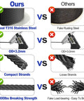 Comparison of Heavy Duty 1/8 Inch Black Stainless Steel Cable Wire Rope vs Fake Rusting Steel for Deck Railing Kit.