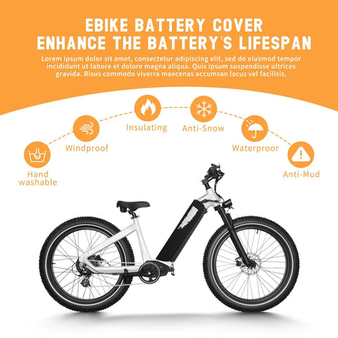 Winter Ready E Bike Battery Cover Neoprene Large Size For Fat Tire Ebikes With Light Reflective Safety Waterproof And Dustproof Shield That Extends Battery Life And Keeps Your Battery Juiced Up In Cold Rides