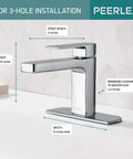 Handle Lavatory Faucet for Single Hole Install With Matte Black Finish, 1.0 GPM, WaterSense Certified, silver modern design, dimensions labeled