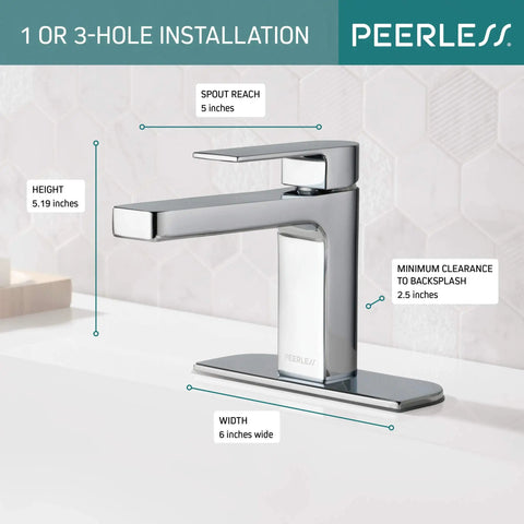 Handle Lavatory Faucet for Single Hole Install With Matte Black Finish, 1.0 GPM, WaterSense Certified, silver modern design, dimensions labeled