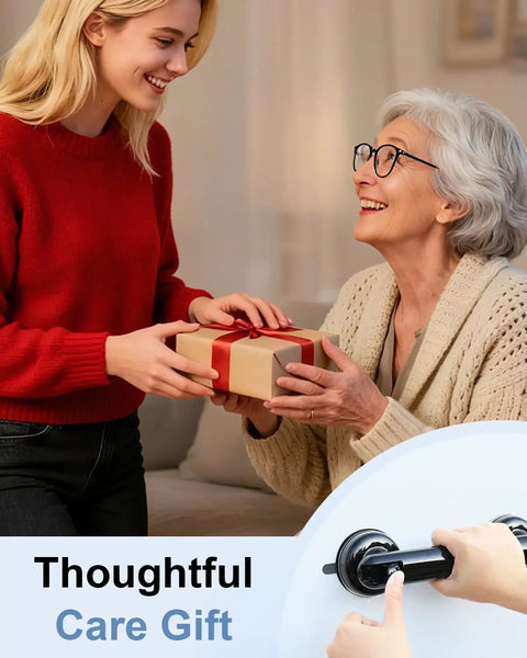 Upgraded No Drill Suction Shower Grab Bar With Solid Grip, Bathroom Safety Handrail In Matte Black, Peel Stick Vibes For Smooth Tile And Glass, Heavy Duty Support Handle That Actually Holds Your Weight displayed with happy users.