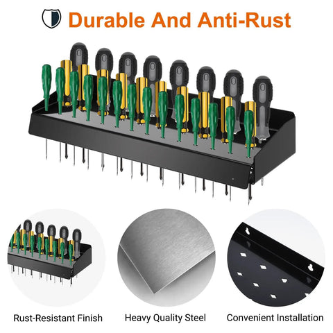 Wall Mounted Screwdriver Holder Rack For Garage, Workshop, Shed, And Home, Vertical Tool Organizer holding screwdrivers