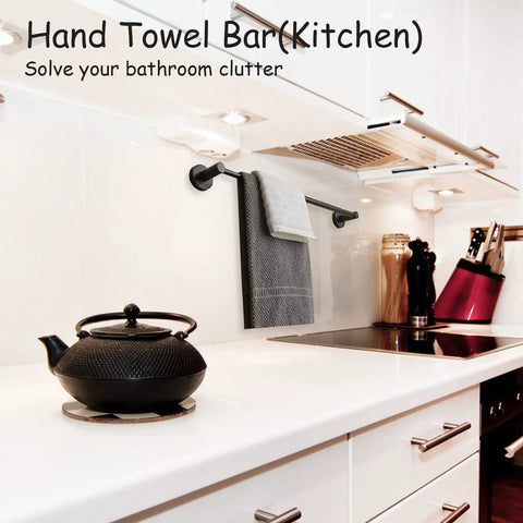 Two Piece Adjustable Bathroom Towel Bar Set 17 To 29 Inches Matte Black Wall Mount Modern Bath Accessories In Kitchen Setting