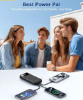 Heavy Duty Beast Mode Portable Charger Power Bank With Massive 50000 Mah Capacity And Four Built In Cables for group smartphone charging.