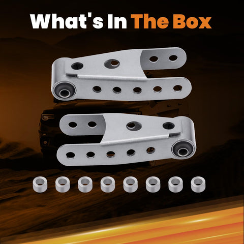 2 To 3 Inch Adjustable Lowering Shackle Kit For Silverado 1500 And Sierra 1500 Trucks Rear Drop Shackles components