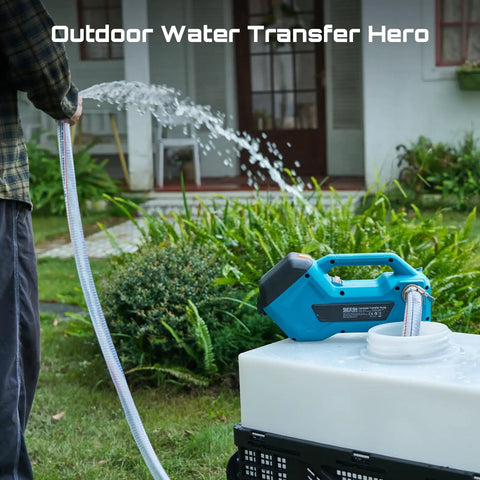 A person using the Go Anywhere Cordless Water And Diesel Transfer Pump, 760GPH Self Priming, for garden watering.