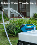 Badass Cordless Transfer Pump For Water And Diesel 760 GPH With 65 Foot Lift And Dual 4.0 Ah Batteries in use for outdoor water transfer.
