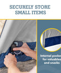 Internal pocket of Blue 8 Foot Canopy Shelter With UPF 50 Plus Sun And Rain Protection Two Patented Side Panels For Privacy displaying secure storage for small items.