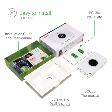 Wi Fi Connected Thermostat With Alexa And Google Assistant All In One Touch Screen Controller packaging and contents layout