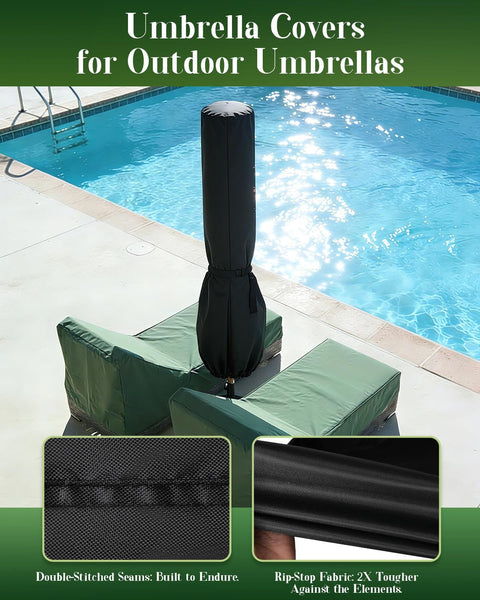 Patio Umbrella Cover For 9 To 12 Ft Market And Patio Umbrellas Waterproof 420D Oxford Fabric With Storage Pouch by pool