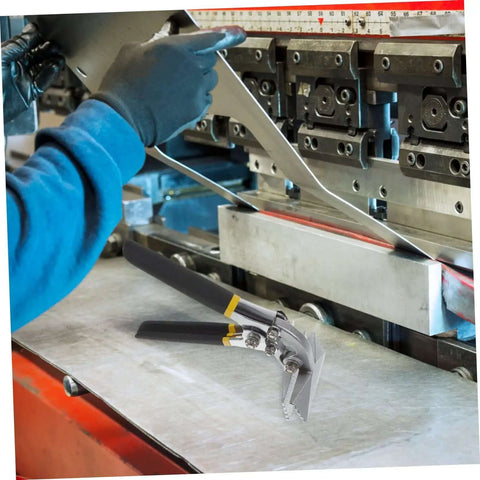 Metal Seamer And Edge Seamer Pliers For Standing Seam Roofing, Heavy Duty Metal Bending Tool With Non Slip Handle shown in workshop.