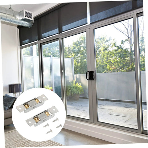 Heavy Duty Stainless Steel Sliding Door Wheels Pair With Double Pulley Track For Smooth Quiet Glide And No Sweat Cabinet Hardware Upgrade Set Includes Mounting Screws in a bright room with sliding doors.