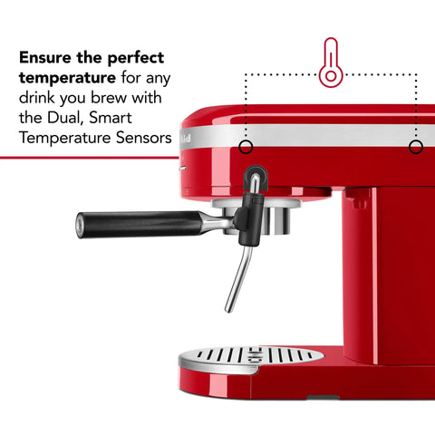 Empire Red Metal Semi Automatic Espresso Machine With Dual Smart Temperature Sensors And 58mm Commercial Grade Portafilter, side view.