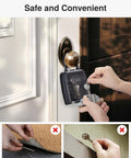 Large Key Lockbox With Hook Resettable Combination Waterproof Wall Mount Box With Shackle For Outdoor And Home Key Storage 1 Pack Gray Detachable Hook open on door