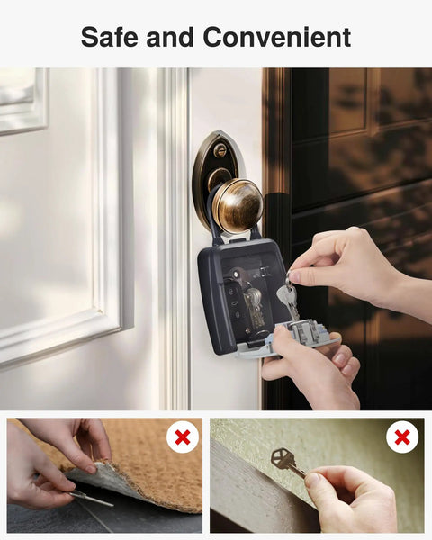 Large Key Lockbox With Hook Resettable Combination Waterproof Wall Mount Box With Shackle For Outdoor And Home Key Storage 1 Pack Gray Detachable Hook open on door