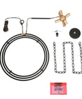 Six Light Mid Century Modern Orb Chandelier in Matte Black with Dark Gold Finishes parts and installation kit layout