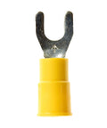 Pro Grade Butted Seal Fork And Spade Terminals Yellow Vinyl Insulated 10 To 12 Awg Wire Connectors with 0.38 inch fork width.