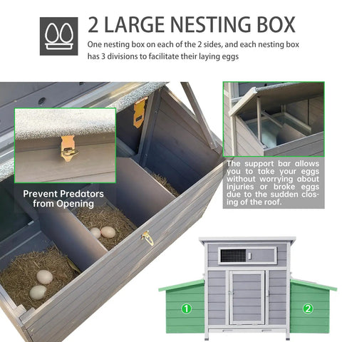 Sturdy Large Wooden Chicken Coop With Weatherproof Exterior And Six Nesting Boxes, Removable Tray, Built To Last Outdoor Poultry Cage