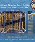 Amazon 256-piece titanium twist drill bit set in clear lid case with S2 bits.