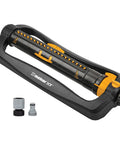 XT Turbo Oscillating Sprinkler For 4500 Sq Ft Quick Connect Bundle with black and yellow design and twin touch control