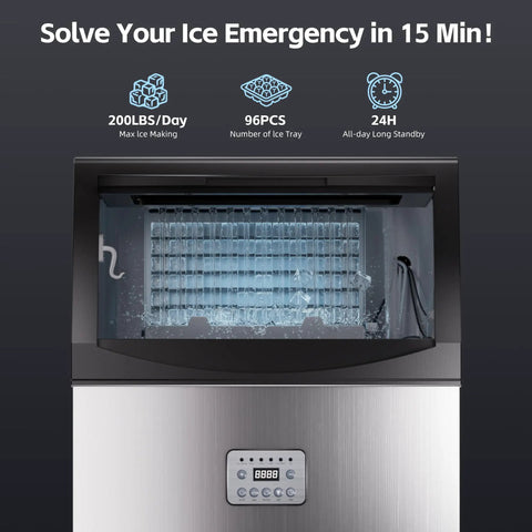 Boss Level Under Counter Ice Maker With 200lbs Per Day Output, 96 Clear Ice Cubes Per Cycle, Quick 7 To 14 Minute Freeze display