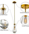 Dope Gold Teardrop Pendant Light With Blown Glass Shade, brushed brass finish, showing T8 bulb and adjustable hanging feature