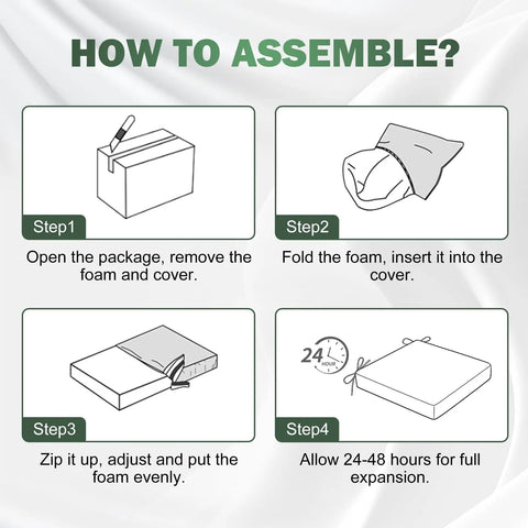 Assembly instructions for Outdoor Chair Cushions Set Of 2 19x19x3 Inches Waterproof And Fade Resistant Patio Cushions
