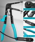 Long Reach Hose Clamp Pliers 27 Inch Flexible Radiator Clamp Tool With Ratchet Locking Mechanisms, blue handles, precision clamp