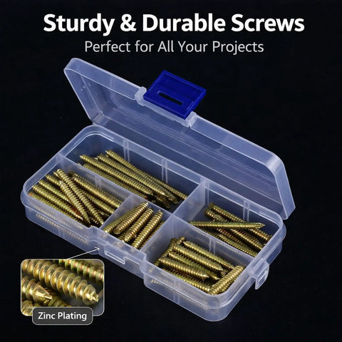 Pro Grade 80 Pcs Dowel Screws Set M5 Double Ended Hanger Bolts Zinc Plated Iron For Furniture Assembly And Repairs Multi Size Kit