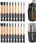 20 Piece Allen Wrench And Hex Drill Bit Set With Storage Organizer Pro Grade S2 Steel Heavy Duty Impact Driver Bits Quarter Inch Hex Bits CNC Machined Tips With Magnetic Hold displayed in case