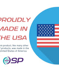 Graphic with U.S. flag and text 'Proudly Made in the USA' beside SP logo, indicating American-made product.