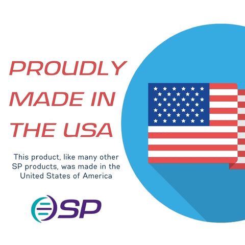 Graphic with U.S. flag and text 'Proudly Made in the USA' beside SP logo, indicating American-made product.