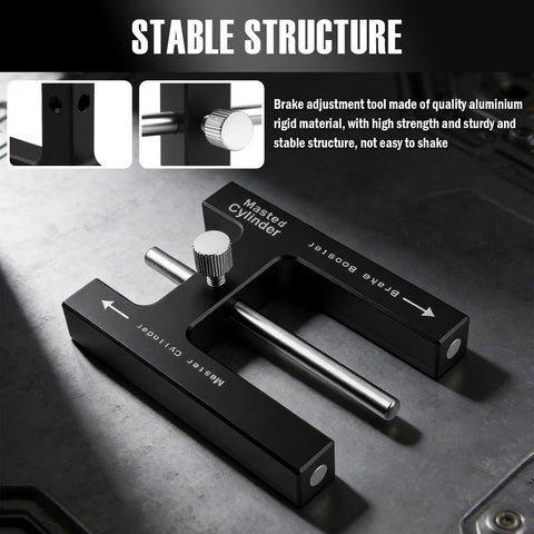 Brake booster adjustment tool, black aluminum with knurled knob and push rod