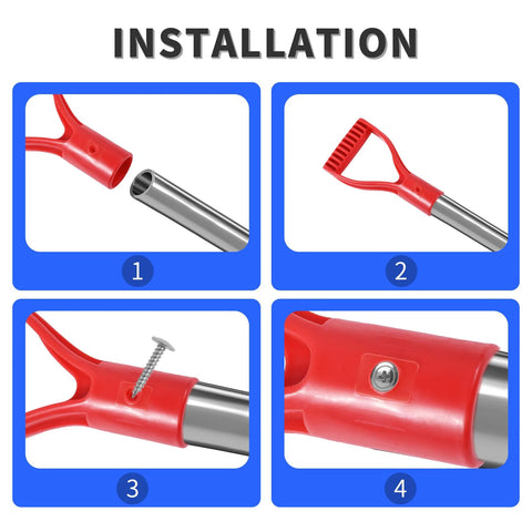 Installation steps for Two Pack Red D Shaped PVC Shovel Handle Grips For Plastic Spades Replacement Snow Shovel Garden Tool.