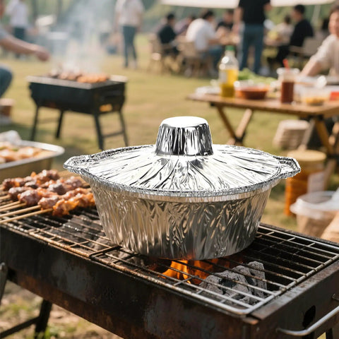 Disposable Aluminum Pots With Lids 10 Pack 2 Liter Round Foil Pan Food Containers For Camping Picnics Travel Heating And Cooking