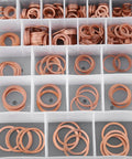 Must Have 570 Pcs Copper Flat Washers Set With Plastic Storage Box, 30 Sizes Crush Washers For Oil Drain Plugs And Gaskets, Automotive And Machinery Seals, Leak Proof Fit For Plumbing, assorted copper washers in compartments