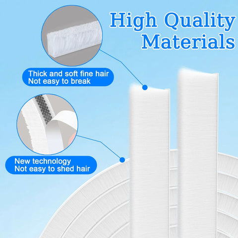 Door brush seal weather stripping, front view; two white felt-pile self-adhesive strips