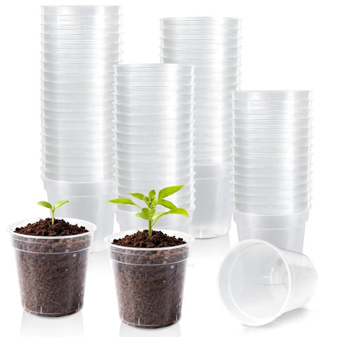 120 Pack 2 Inch Clear Mini Nursery Pots With Drainage Holes For Seed Starting And Seedlings, Transparent Plastic Plant Pots displayed