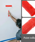 Kick Some Serious Flair Into Your Walls Using This Heavy Duty Ceiling Texture Roller With A Sturdy Plastic Handle To Nail That Perfect Straight Grain Pattern On Drywall Today, red rubber roller in use.