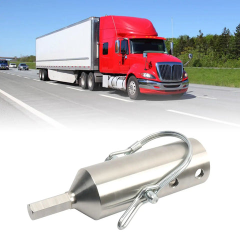 Beefy Heavy Duty Stainless Steel Trailer Hitch Adapter Link Fits One Inch Drive Shafts With No Sweat Quick Install Setup shown with a truck.