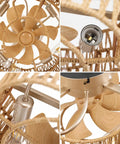 Close-up of Pixxrib Boho Caged Ceiling Fans with Lights for Bedroom Living room showing wooden fan blades and light fixture details.