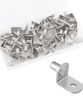 Dead Nuts Secure Quarter Inch L Shaped Shelf Pegs 40 Pack Cabinet Bracket Pins in clear storage container