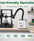 FC-100A Fume Extractor With Remote Control and 3 Stage Filtration System next to 3D printer, demonstrating operational levels.