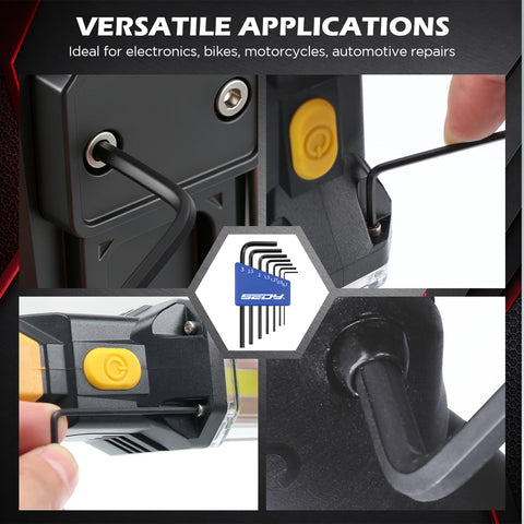 Dope 7 Piece Metric Hex Key Set with chrome vanadium L shaped Allen wrenches in use on electronic devices