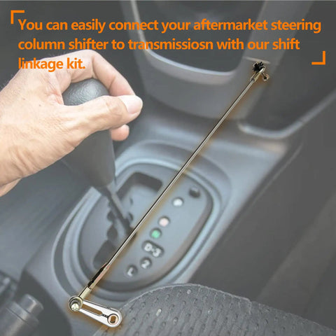 Transmission Column Shift Linkage Kit For GM Transmissions ACA-1800 shown with adjustable rod in car interior
