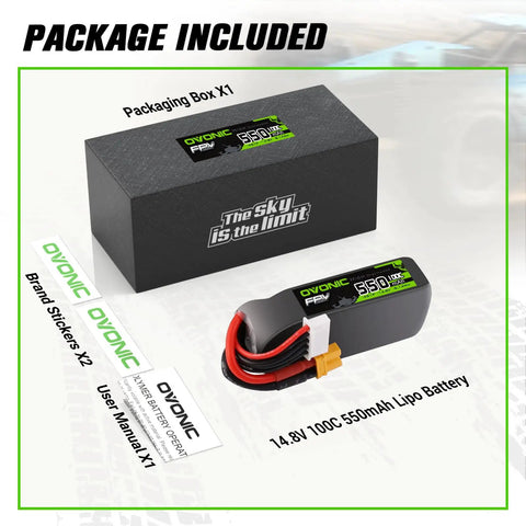 Beefy 14.8V 100C 5500mAh 4S LiPo Battery With XT30 Plug, packaging box, brand stickers, and user manual for RC cars, drones, planes.